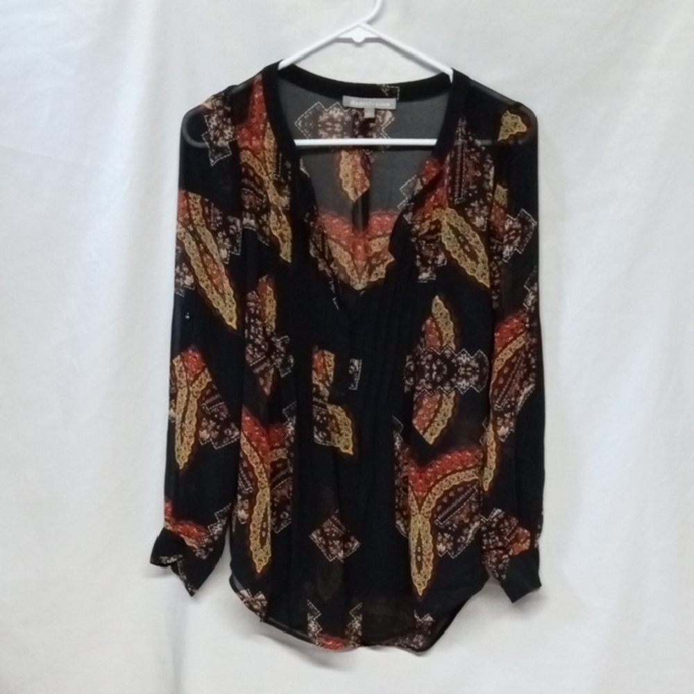 Daniel Rainn Orange and Brown Graphic Long Sleeve Blouse